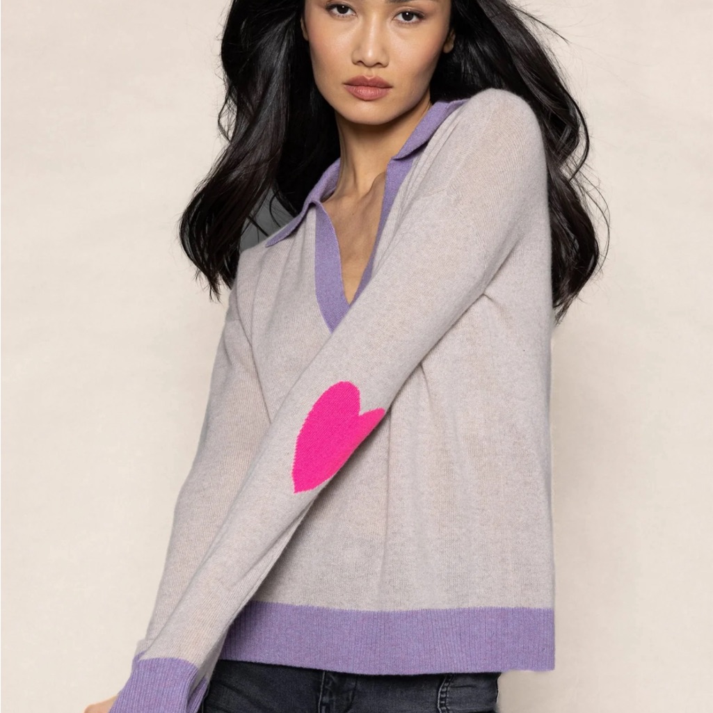 Nwt Purple V-Neck Sweater With Heart Detail